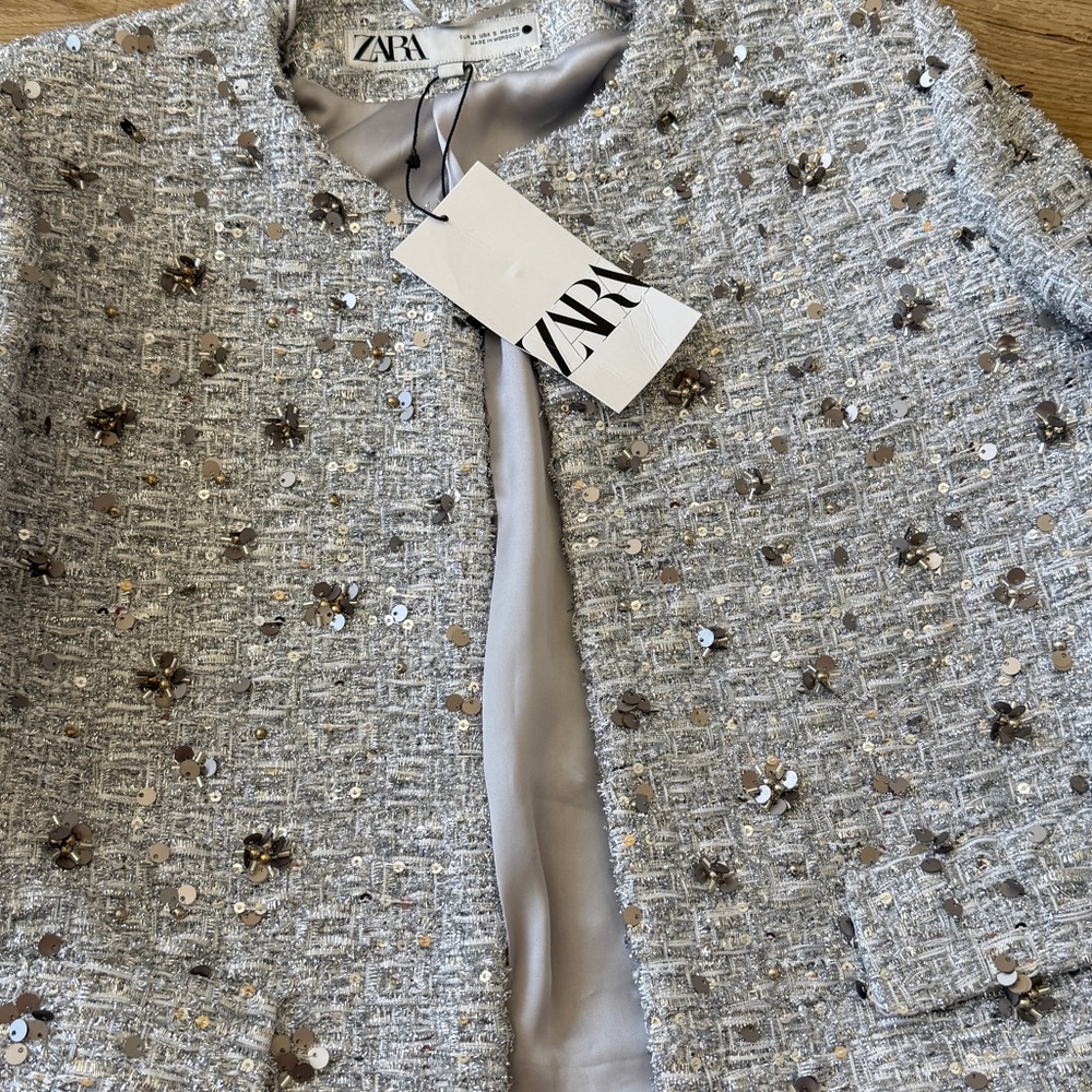 NWT Zara Silver Sequin Jacket ZW Collection - Picture 6 of 12